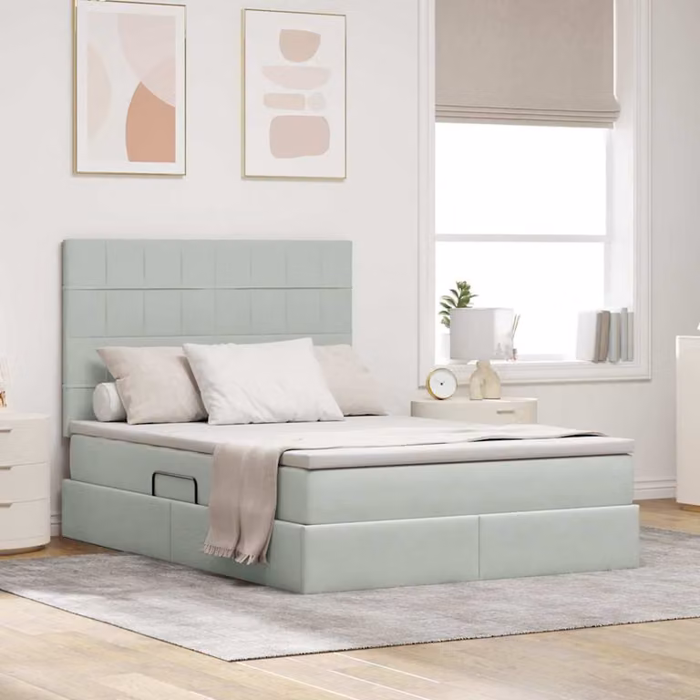 Letto con contenitore vidaXL in velluto grigio con illuminazione LED e porta USB, L/P: 140 x 200 cm