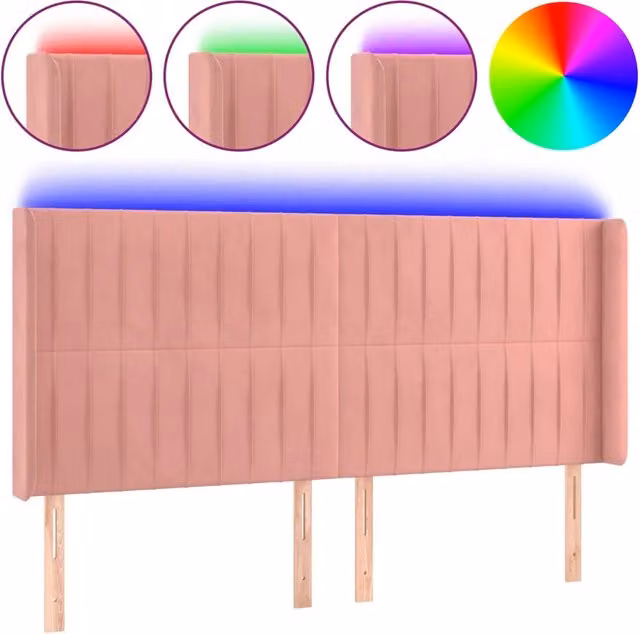 Testata del letto con illuminazione LED e porta di ricarica USB in velluto rosa L: 183 cm, P: 16 cm, H: 118/128 cm – 1