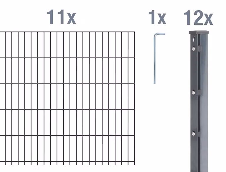 Alberts 673444 Recinzione a doppia rete metallica come set di recinzione completo da 24 pezzi, antracite, altezza 103 cm, lunghezza 27,5 m