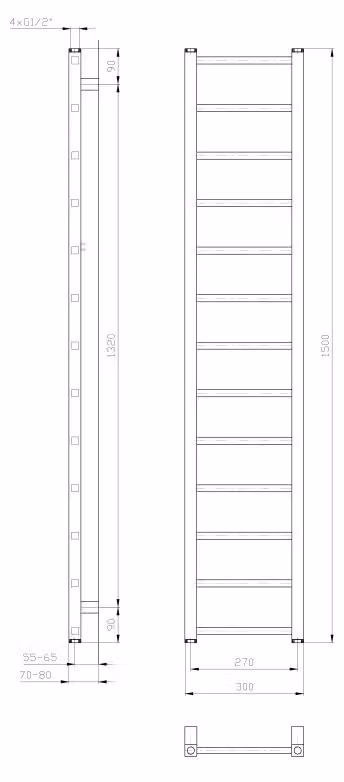 Radiatore da bagno Sapho METRO LIGHT 300x1500 mm, bianco