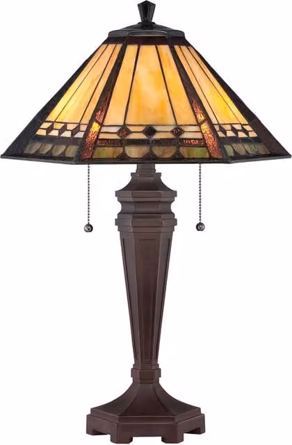 Lampada Da Scrivania Tiffany Arden Metallo Patina Di Bronzo 2 Luci E27
