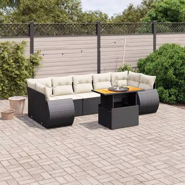 Set Divani da Giardino con Cuscini 8 pz Nero in Polyrattan 3272106