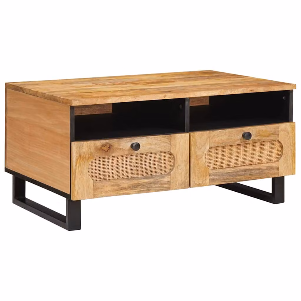 Tavolino da salotto moderno vidaXL in legno di mango marrone e nero L: 80 cm, P: 54 cm, H: 40 cm