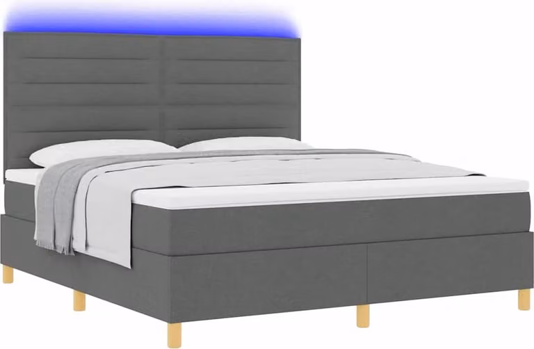 Letto a Sorgente LED Grigio scuro 180 x 200 cm Tessuto