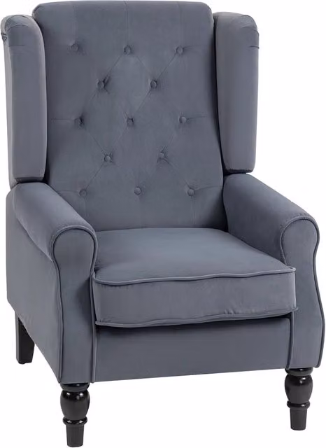 Poltrona con Orecchie ¨C Xylo ¨C Tessuto Grigio Imbottita con Cuscino Removibile 74x86x102