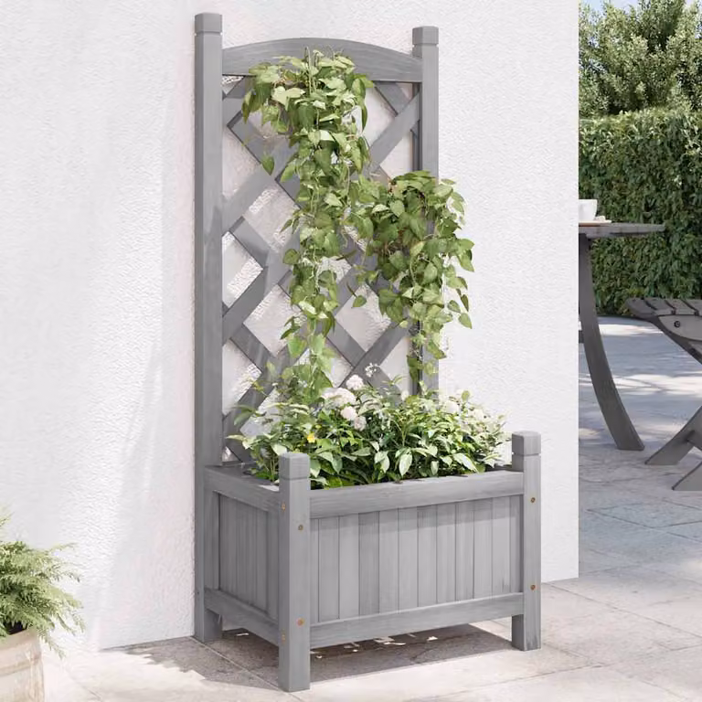 Fioriera con Traliccio vidaXL in Legno di Abete Grigia L: 40 cm, P: 30 cm, H: 90 cm
