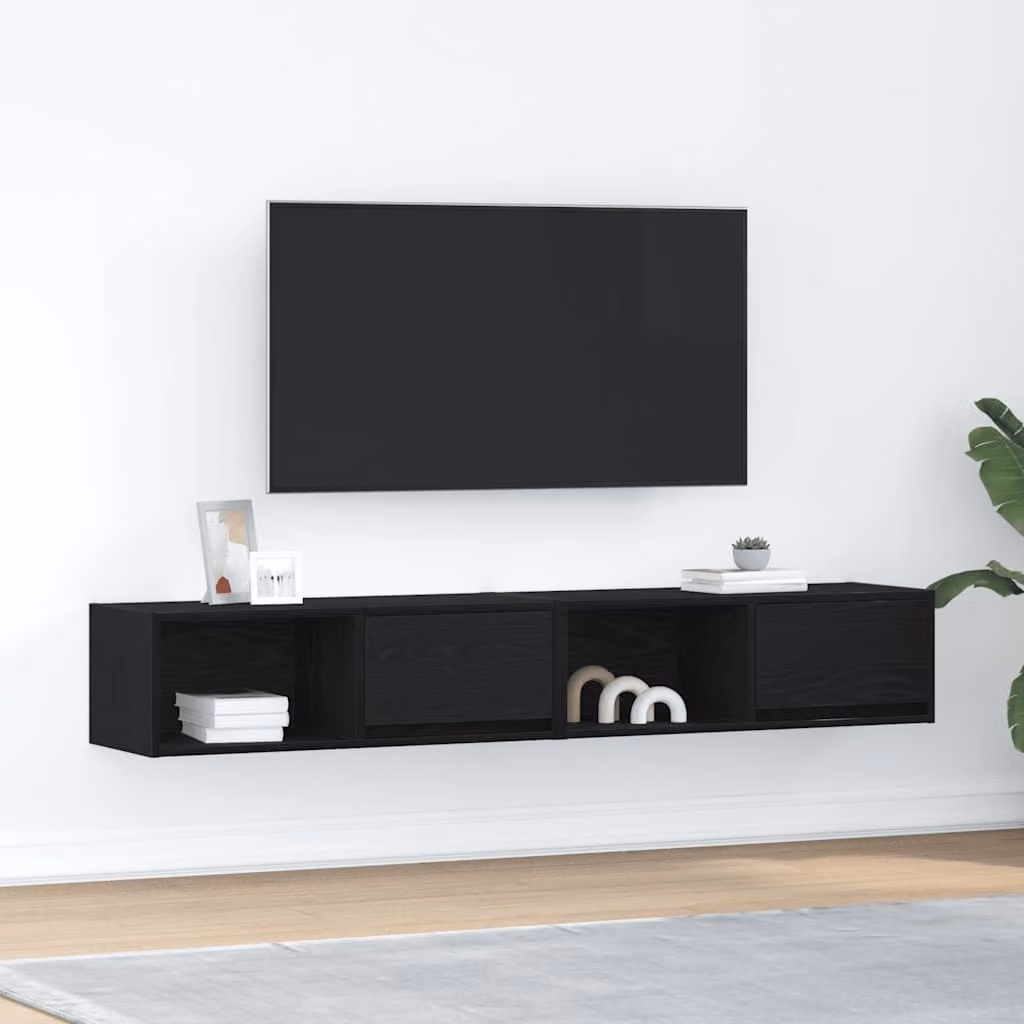 Mobili TV 2 pz Rovere Nero 80x31x25,5 cm in Legno Multistrato