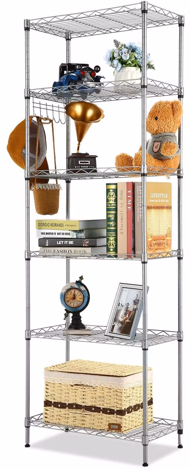 Ripiano portaoggetti da cucina con 6 ripiani e 6 griglie in metallo cromato, dimensioni 54 x 29 x 160 cm, ideale per la cucina