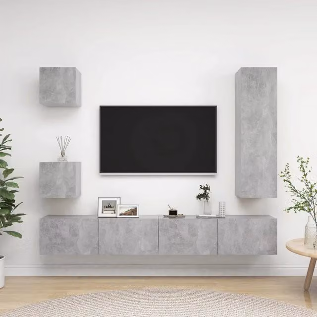 Set di Mobili Porta TV 5 pz Grigio Cemento in Legno Multistrato 3079117