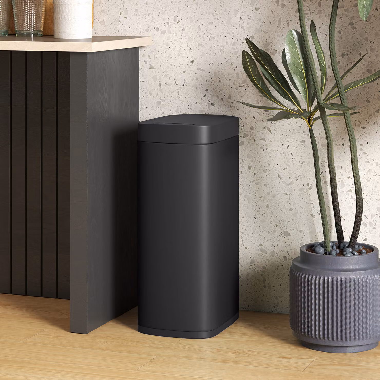 Pattumiera a sensore HOMCOM da 50 L senza contatto, resistente alle impronte, colore nero – 2