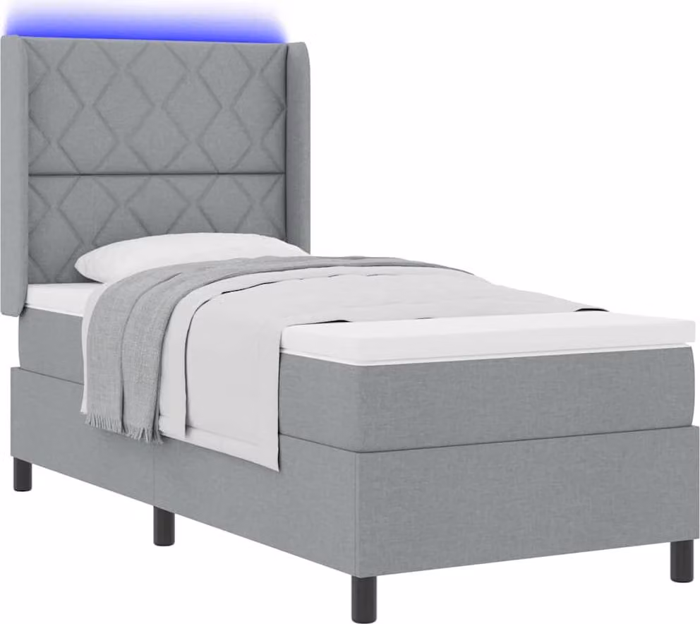 Letto a Sorgente LED Grigio chiaro 100 x 200 cm Tessuto