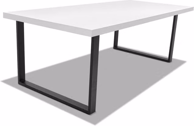 Tavolo da pranzo 220x100cm in legno e metallo con piedi squadrati e ripiano in colore legno bianco