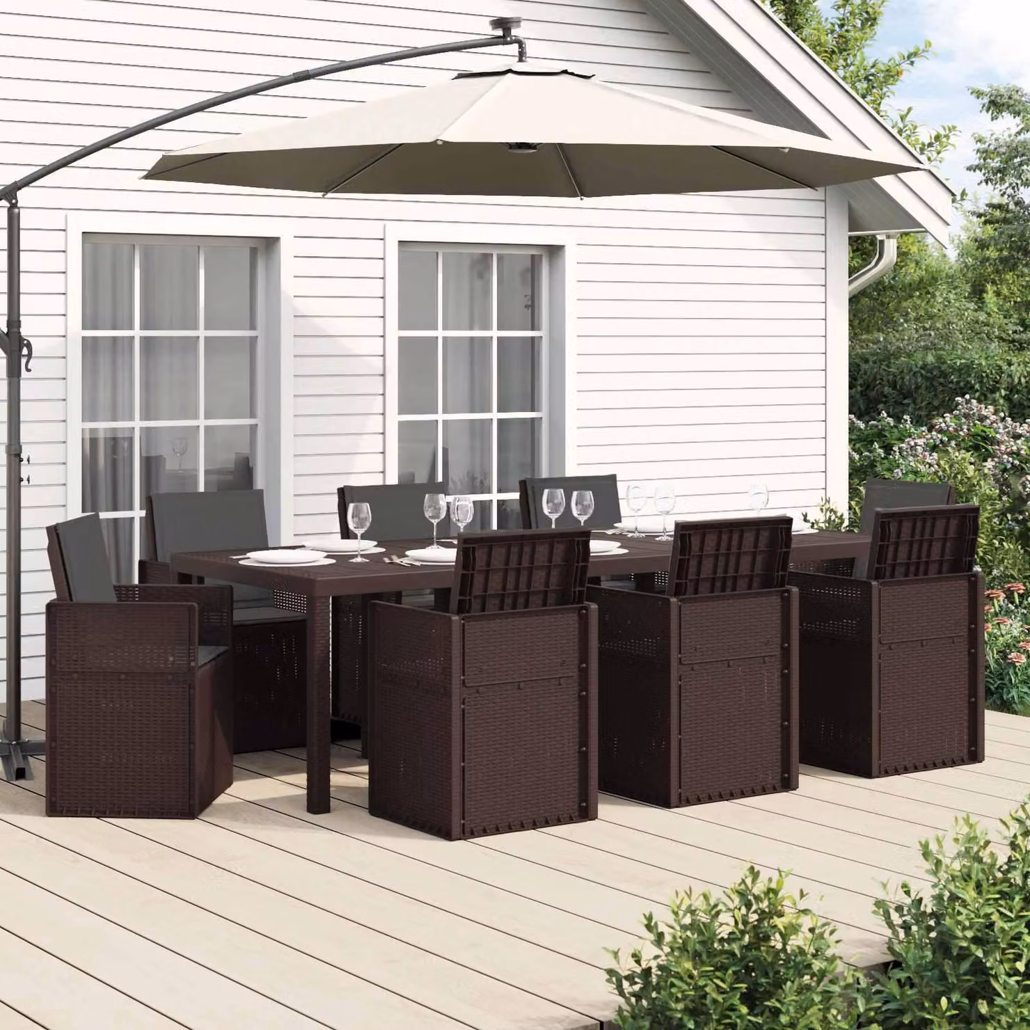 Maison Exclusive - Set da giardino per esterni, 9 pezzi, color marrone e antracite, in polipropilene