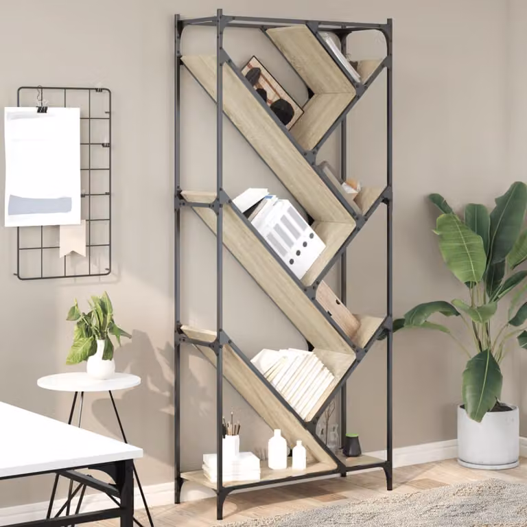 Libreria vidaXL in stile industriale in legno Rovere Sonoma e metallo, colore marrone, L: 79 cm, P: 30 cm, H: 180 cm