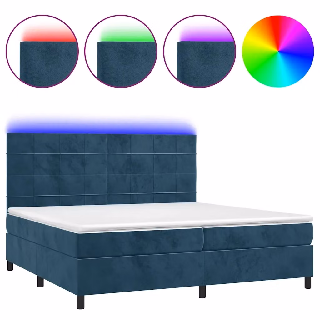 Letto Ibrido con Materasso a Molle Insacchettate vidaXL in Velluto Blu con Illuminazione LED e Porte USB L/P/H: 200 x 200 x 203 cm – 2
