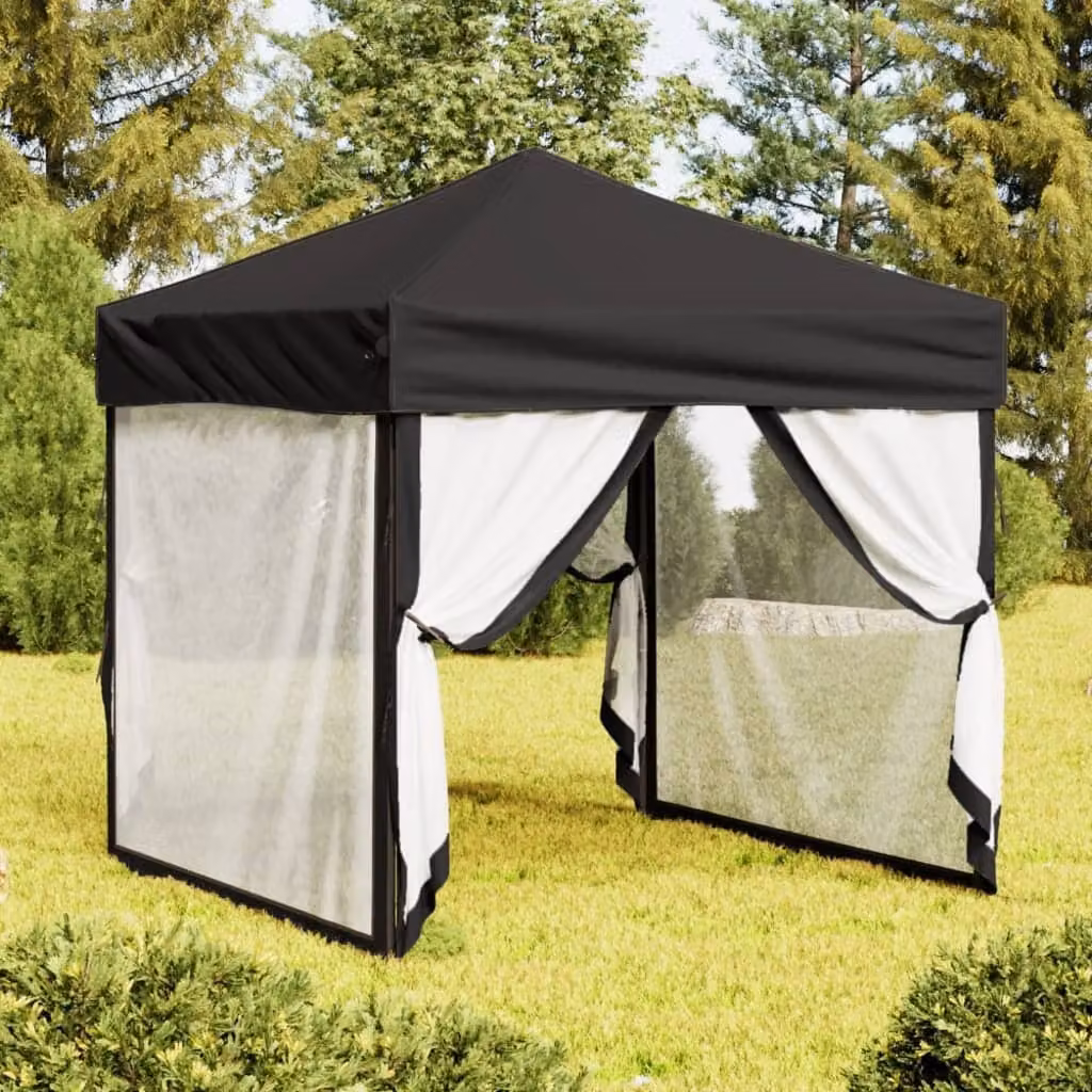 The Living Store Tenda per feste pieghevole con pareti laterali nera 2x2 m