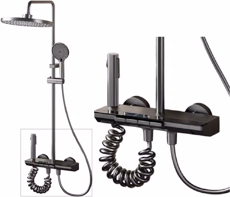 Set doccia nero grigio titanio, soffione rotondo con 4 modalità, regolabile in altezza, per il bagno