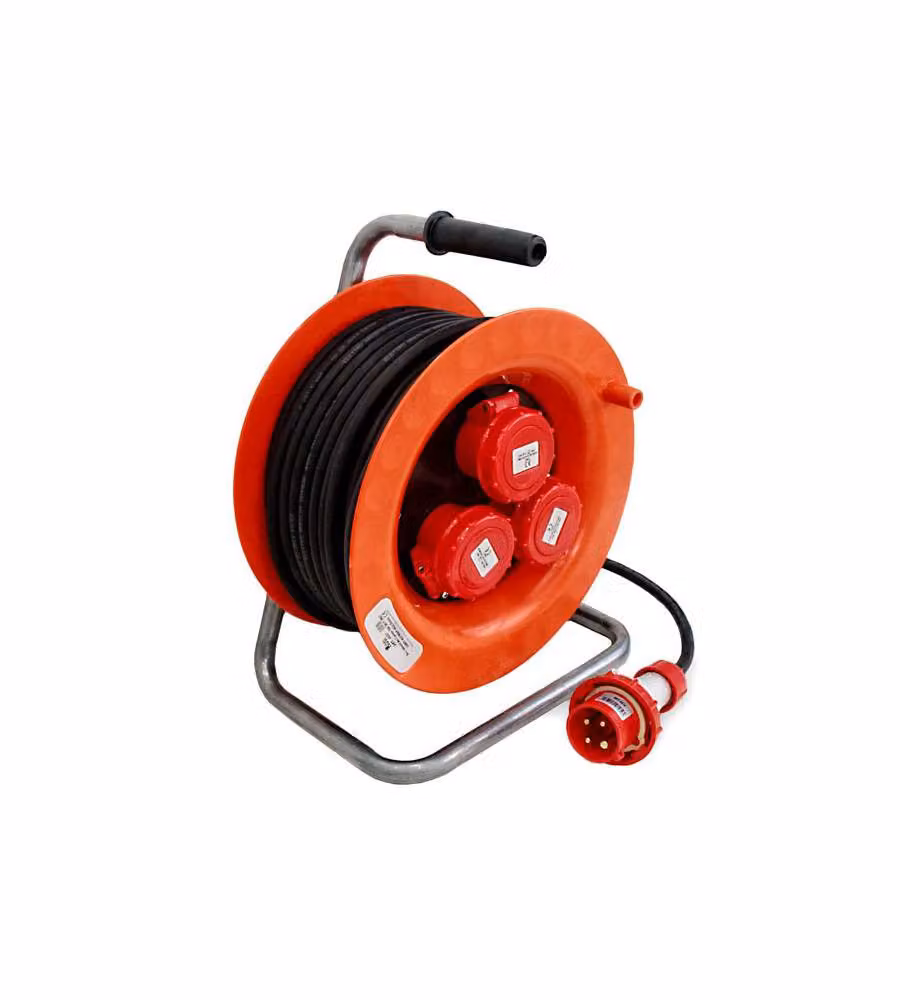 Avvolgicavo industriale Rosi 4007 Rosso con 30 m di cavo 4x2,5 mmq e 3 prese CEE 3P+T 16A IP55 – 3