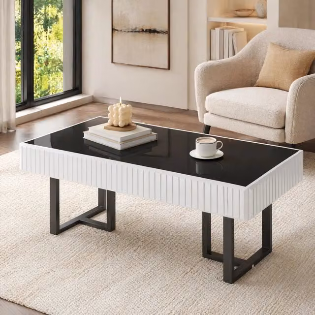 Tavolino da caffè nero e bianco 110×50,5×41 cm con piano lucido