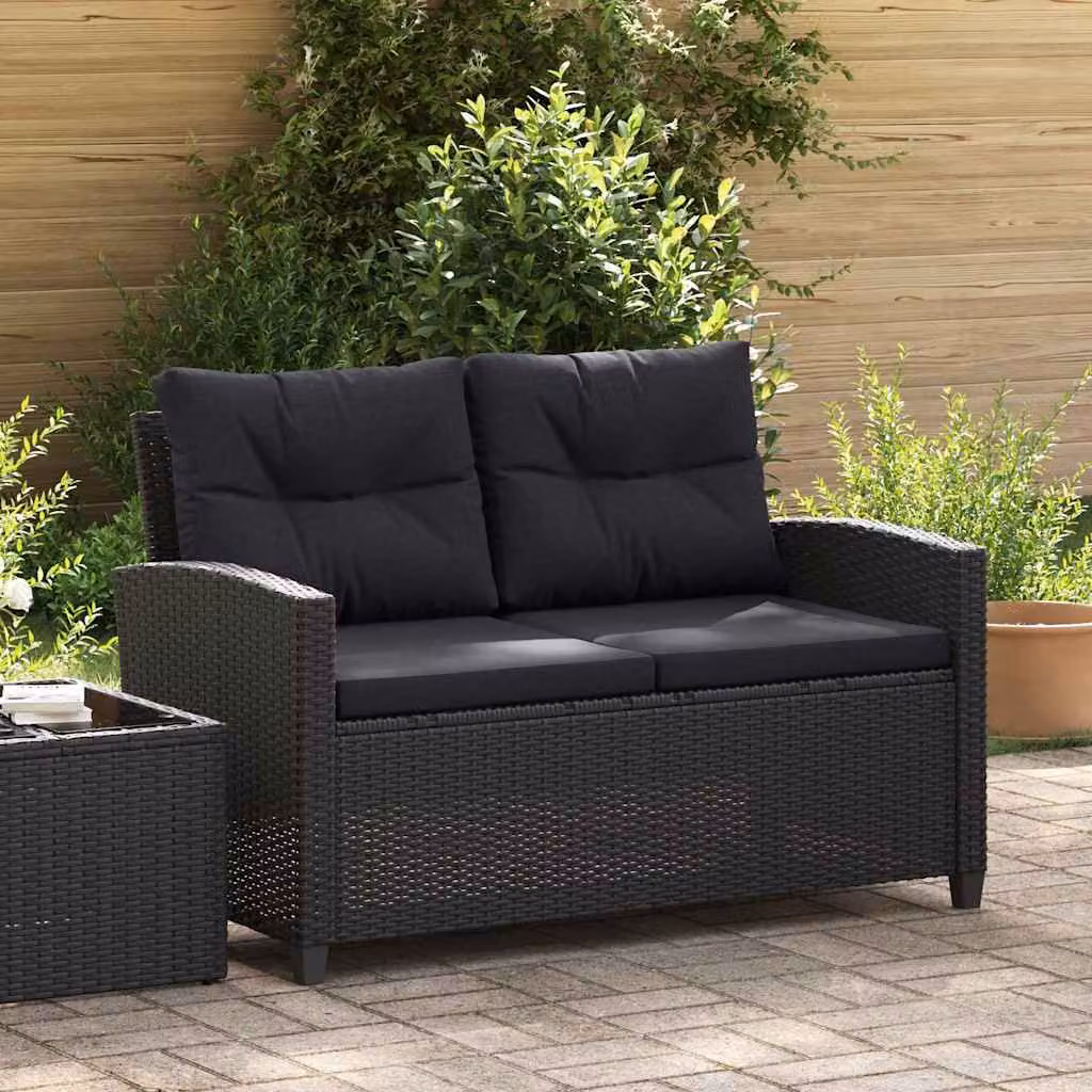 vidaXL Divano da Giardino 2 Posti Moderno con Cuscini Neri in Polyrattan e Struttura in Acciaio Verniciato a Polvere L: 124 cm – 1