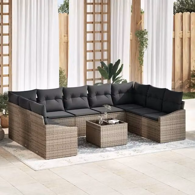 Set di divani 10 pz Grigio polyrattan 3346889