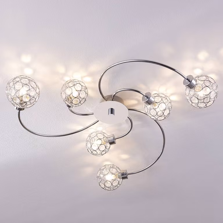 Plafoniera soffitto Tyron Lindby, dimmerabile, Cromo / Argento, Soggiorno / Sala da pranzo, Metallo, Moderno, Plafoniera