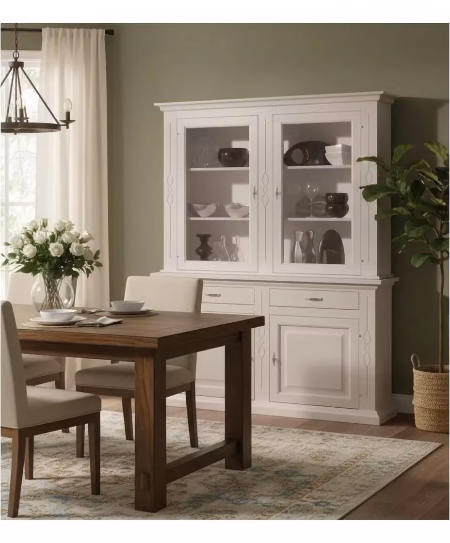 Cristalliera classica shabby chic bianca con ante in vetro e intarsi Mobili 2G L/P/H: 168 x 48 x 222 cm – 3