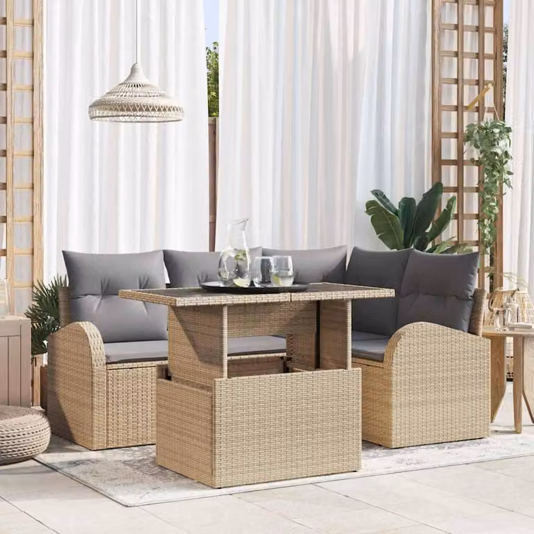 Maison Exclusive - Set Divano da Giardino con cuscino 5 pcs Beige polyrattan
