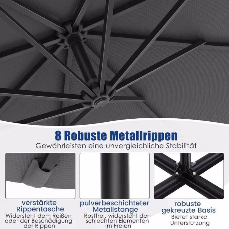 Ombrellone a braccio estensibile ad energia solare, 300 cm, 40 luci LED, grigio