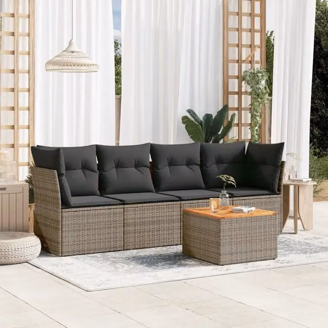 Set Divano da Giardino 5 pz con Cuscini-Sofa da Giardino-Divanetto da esterno Grigio in Polyrattan 763960