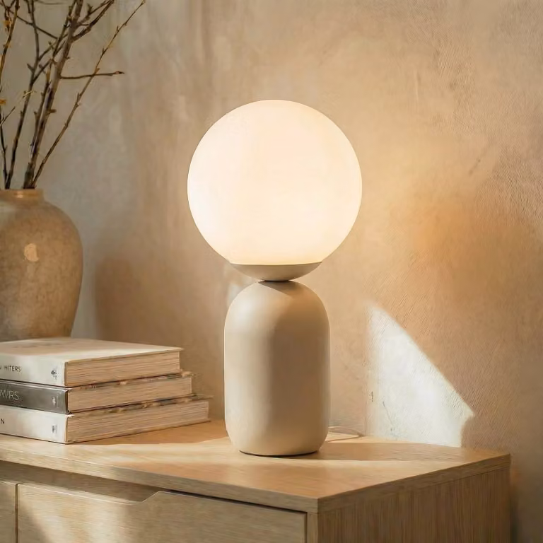 Lampada da tavolo Lennes Lindby, Bianco / Opale, Soggiorno / Sala da pranzo, Vetro, Moderno, Lampada da tavolo