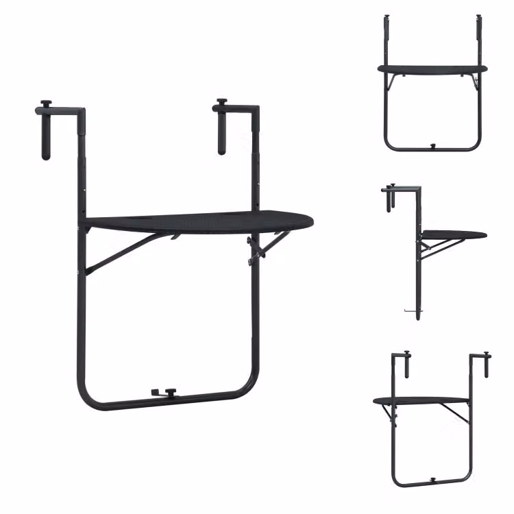 vidaXL Tavolo sospeso da balcone nero 60x64x83,5 cm in plastica effetto rattan - Tavoli da giardino