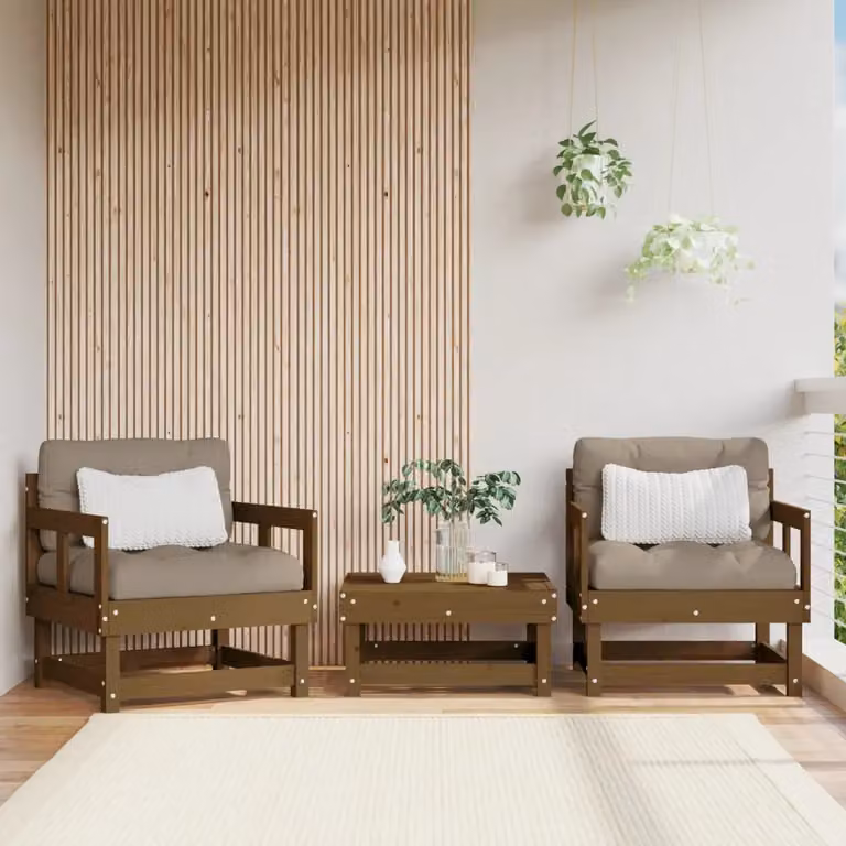 Set di 2 sedie da giardino vidaXL in legno di pino massello marrone con cuscini e braccioli