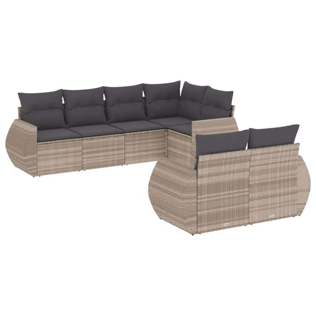 Set Divani da Giardino 7pz con Cuscini Grigio Chiaro Polyrattan