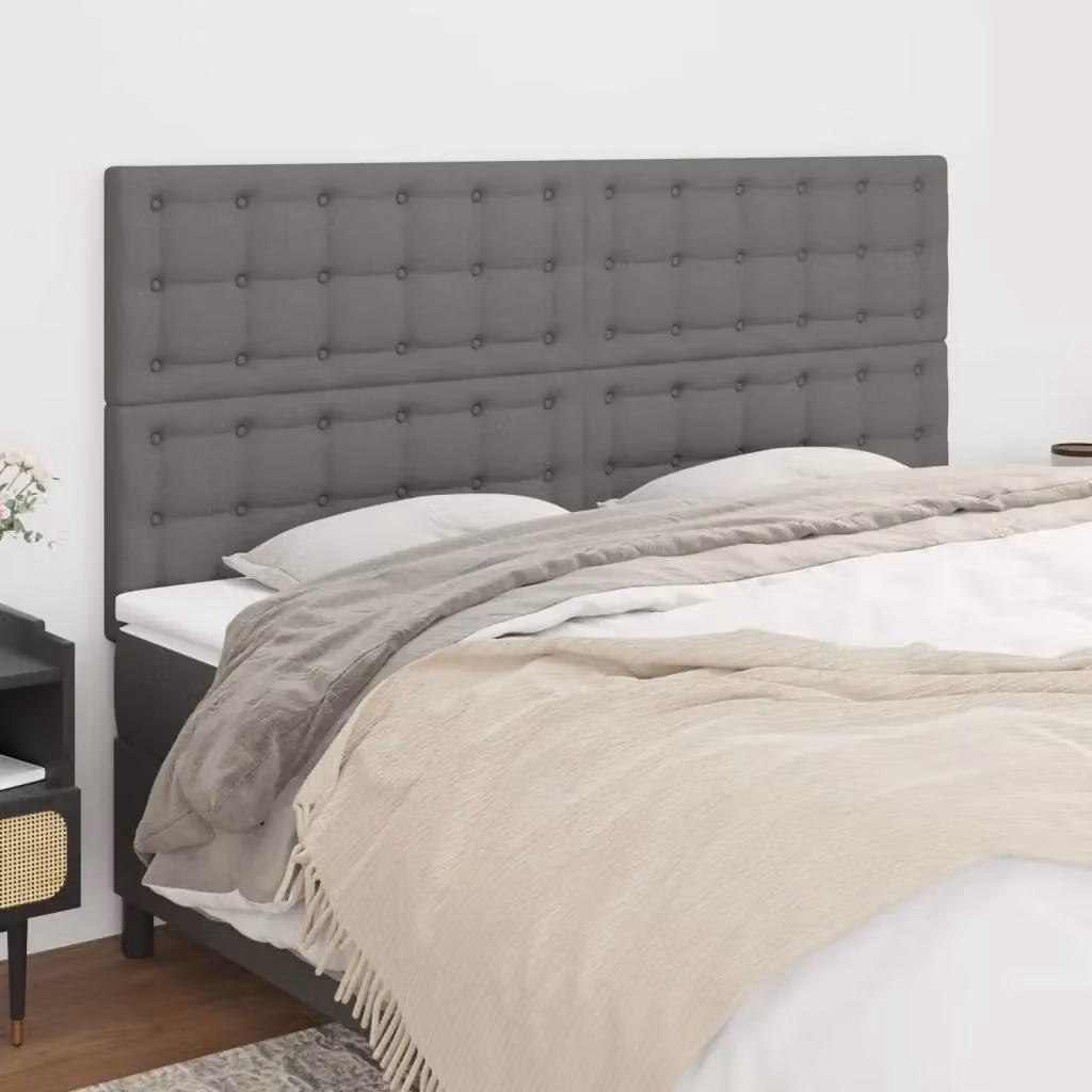 Testiera imbottita in tessuto grigio scuro con struttura in legno e MDF L: 200 cm, P: 5 cm, H: 118/128 cm – 2