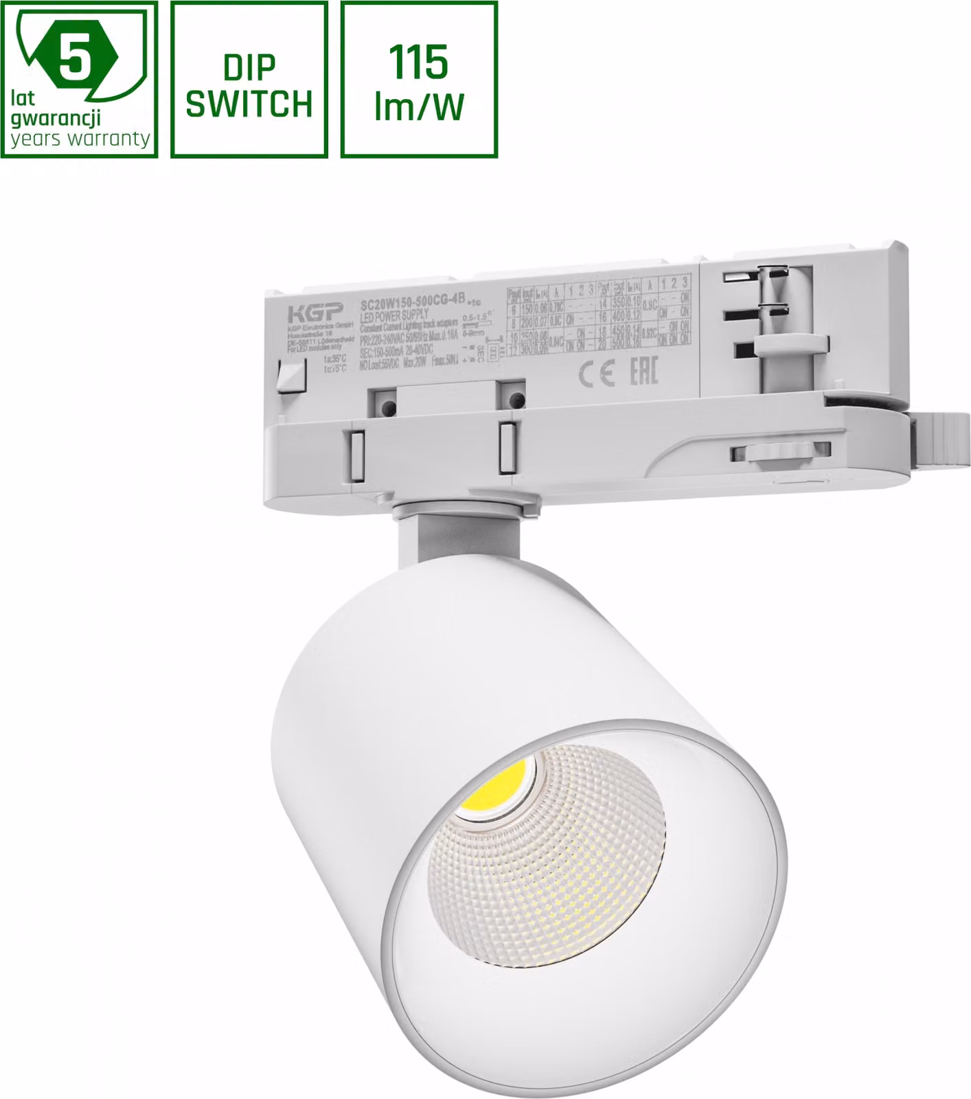 Spectrum LED Faretto a binario a 3 circuiti ARTEMIDA MINI Bianco 6,5-20W 600-1700lm bianco caldo 3000K Ra>90 36°/60°
