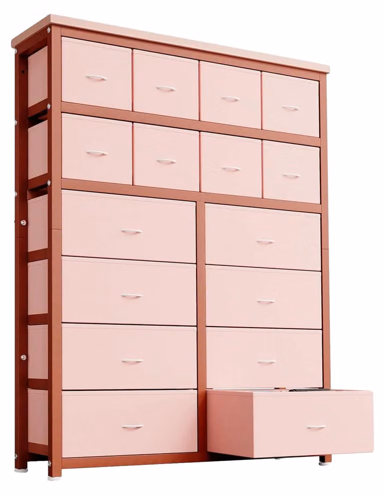 Comò, 16 cassetti, facile da montare, rosa