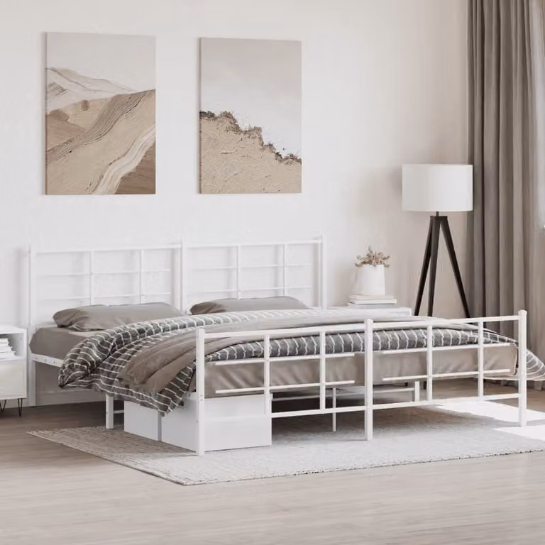 vidaXL Giroletto in metallo con testiera e pediera, Bianco, L: 198 cm, P: 90 cm, H: 207 cm