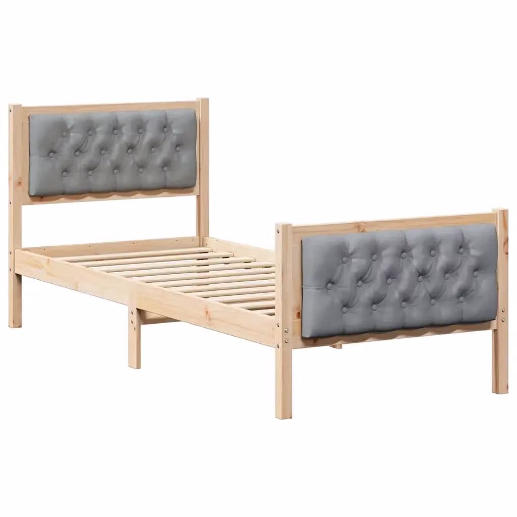 Struttura del letto vidaXL in pino massello e tessuto, Grigio e Marrone, 80 x 200 cm – 2