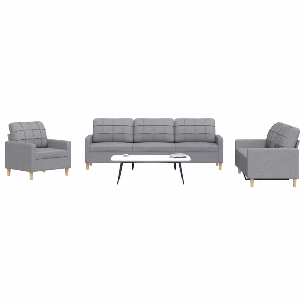 Set di divani 3 pezzi vidaXL in tessuto grigio con struttura in metallo per soggiorno – 1