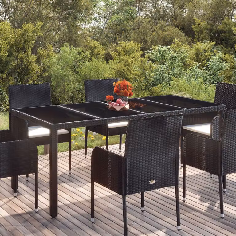 vidaXL Tavolo da Giardino Rettangolare in Polyrattan con Piano in Vetro Nero L: 190 cm, P: 90 cm, H: 75 cm