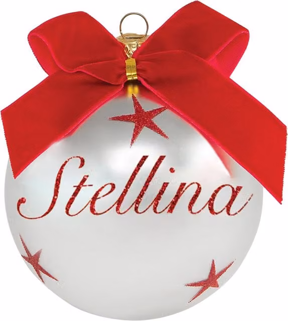 Pallina di Natale Kasanova in vetro con scritta Stellina, colori argento, rosso e bianco, diametro: 10 cm