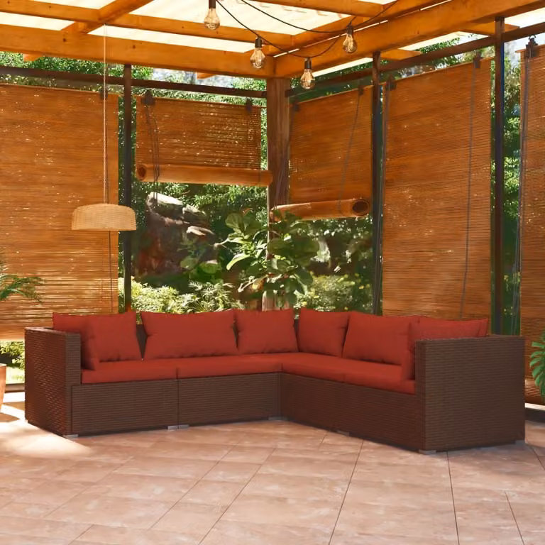 Maison Exclusive - Set da giardino da 5 pezzi con cuscini in polyrattan marrone