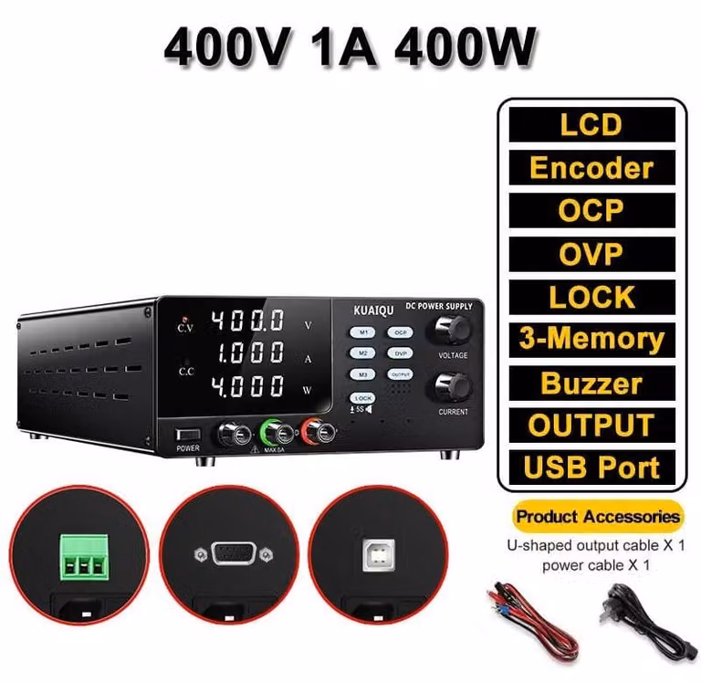 Alimentatore da laboratorio CC regolabile - R-SPS4001SR - 1000 V 1 A - Alimentatore a commutazione da 1000 W - Protezione OVP/OCP - Funzione di memorizzazione - RS-232/RS-485 - Ingresso 220 V