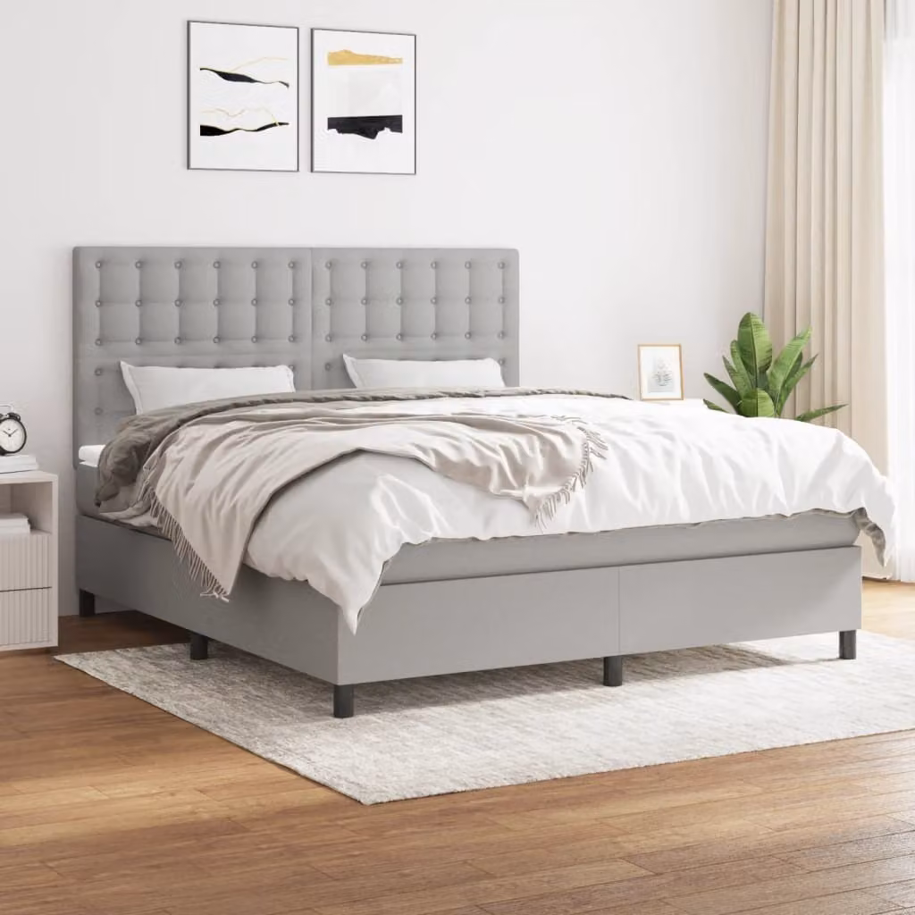 The Living Store Letto a molle con materasso grigio chiaro 160x200 cm in tessuto