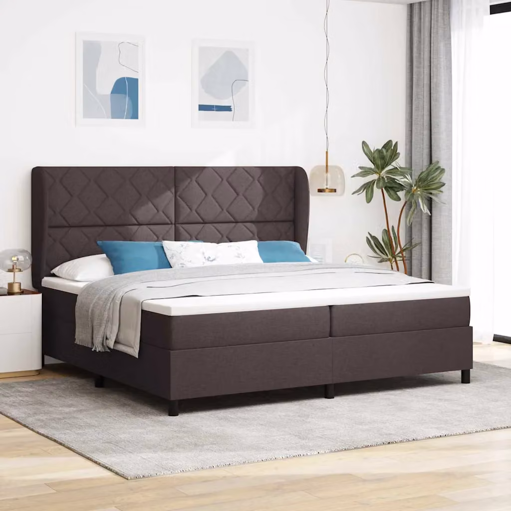 Letto a molle con testiera vidaXL in tessuto marrone scuro L/P/H: 200 x 200 x 128 cm