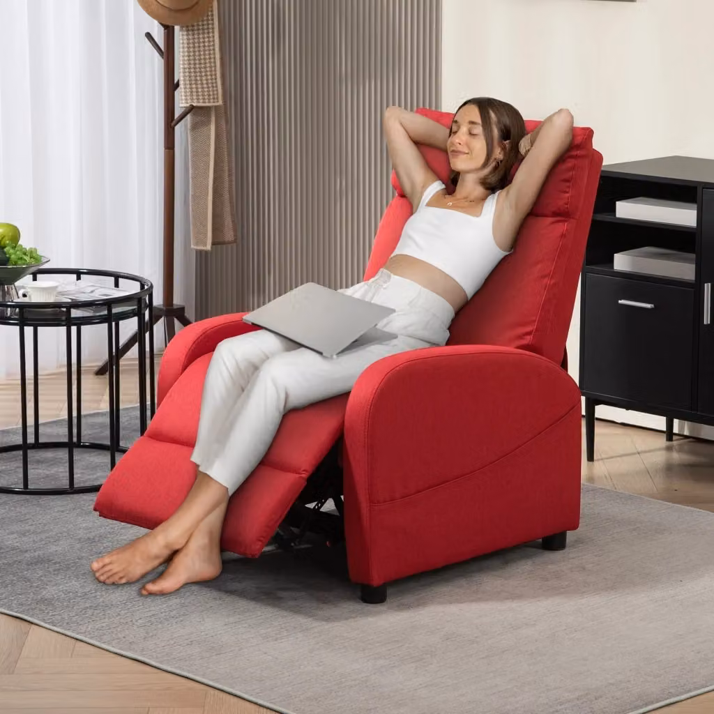 Poltrona Relax Reclinabile GIORDANOSHOP in Tessuto Rosso con Poggiapiedi – 2