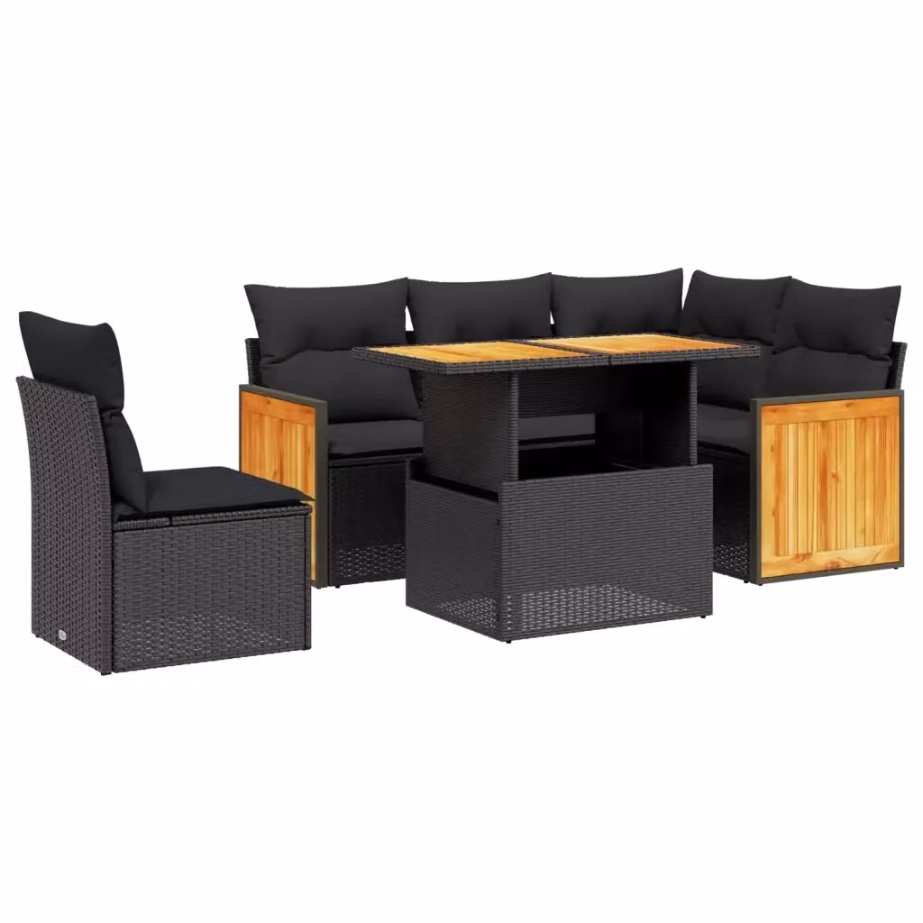 Set Divano da Giardino vidaXL 6 pz in Polyrattan Nero con Cuscini e Tavolino da Esterno – 2