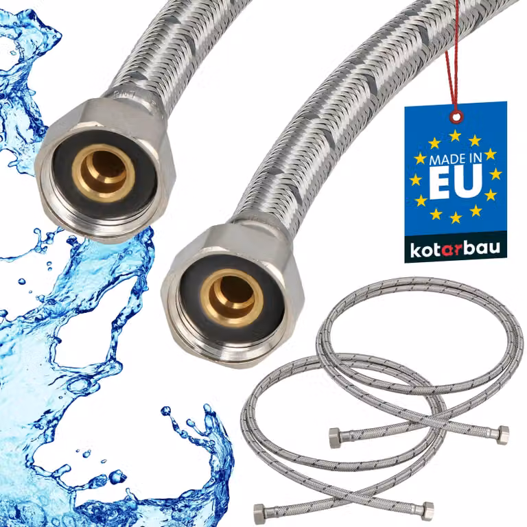 KOTARBAU® 2 Pezzi Tubo Flessibile per Rubinetto 1/2“ x 1/2“ Rivestito in Acciaio Inox 200 cm Tubo Flessibile per Rubinetto Cucina Argento