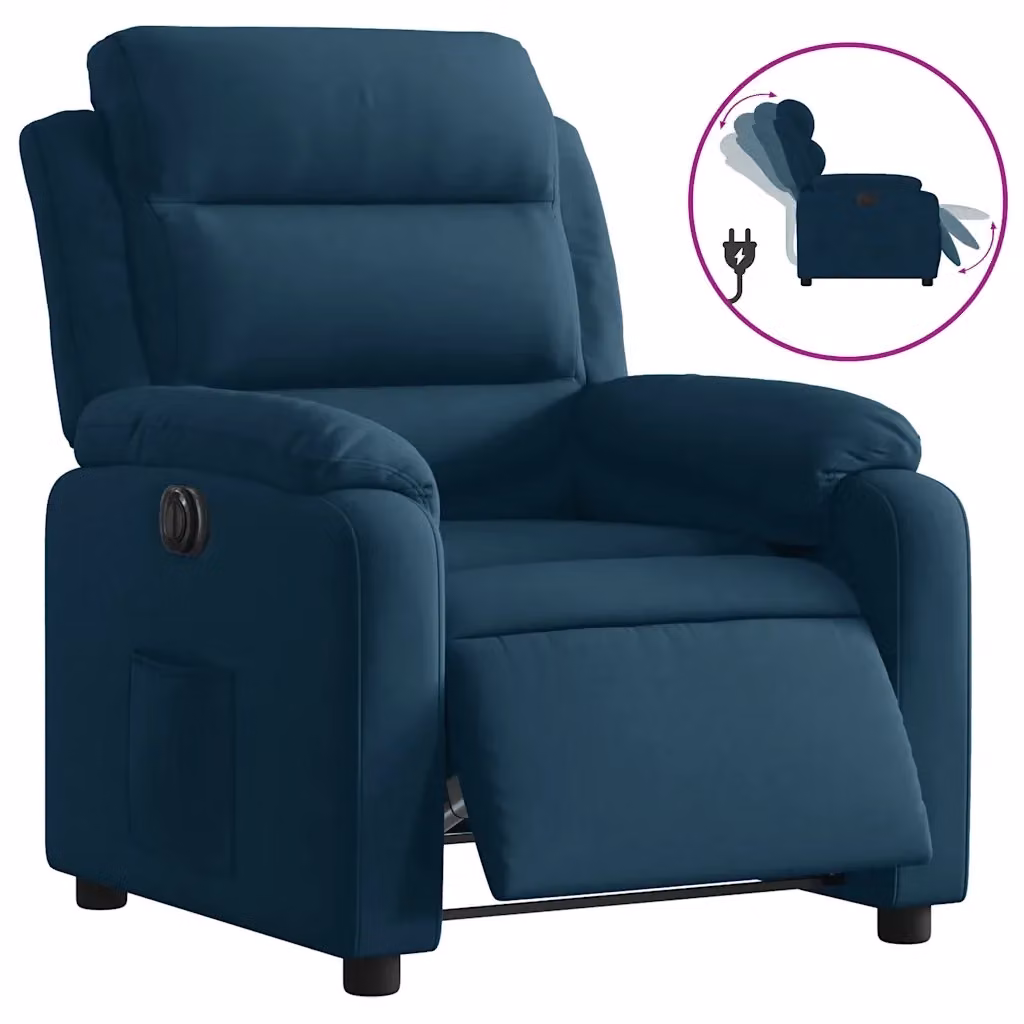 Poltrona Reclinabile Elettrica vidaXL in Velluto Blu con Braccioli e Struttura in Legno e Metallo – 2